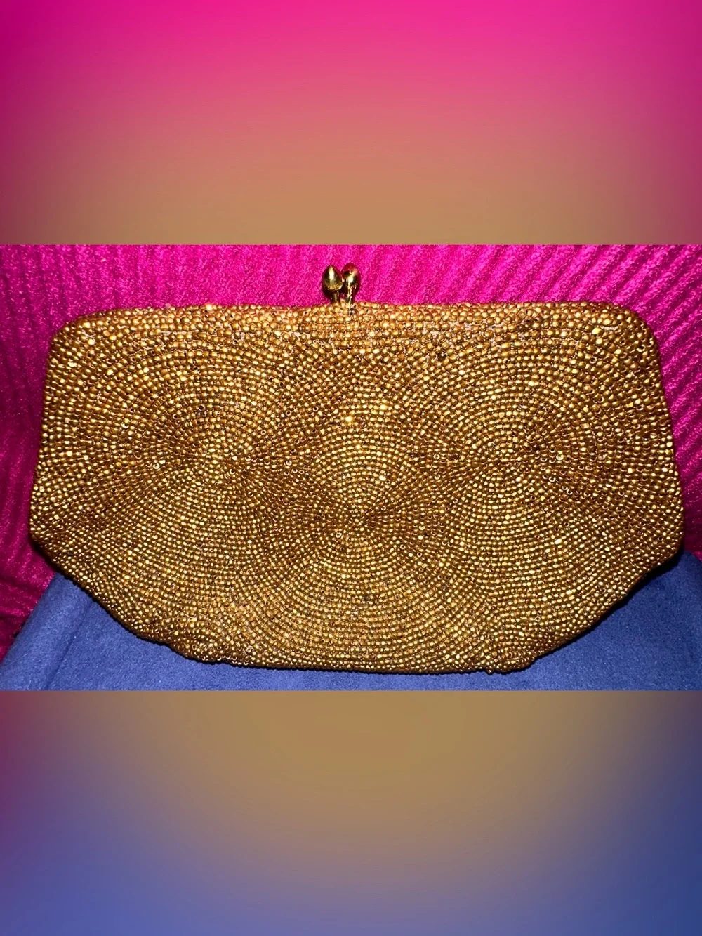 VTG 1950s Saks Fifth Avenue Gold Beaded Clutch Made in Belgium